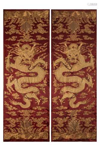 A PAIR OF ANCIENT CHINESE TAPESTRY CHAIR COVERS
