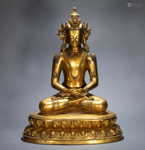 ANCIENT CHINESE GILT BRONZE BUDDHA STATUE