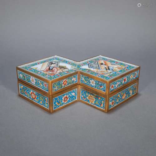 ANCIENT CHINESE ENAMEL  EXTERIOR BOX, COPPER INTERIOR