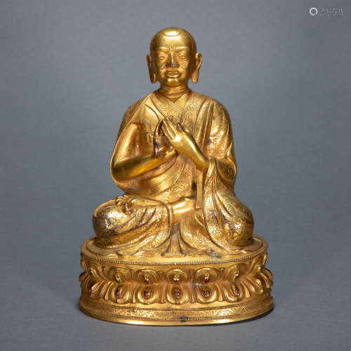 ANCIENT CHINESE GILT BRONZE BUDDHA STATUE