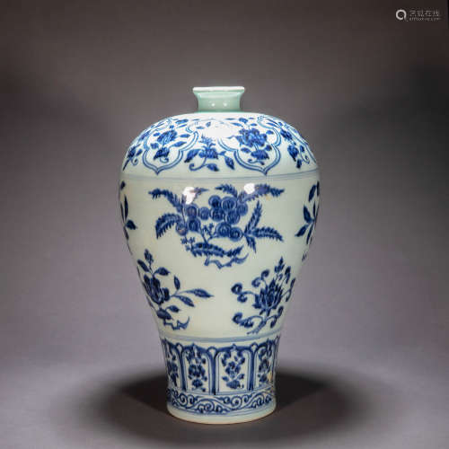 ANCIENT CHINESE BLUE AND WHITE PLUM VASE