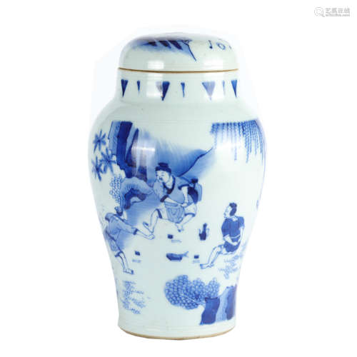 Qing Dynasty - Blue and White Porcelain Vase w/ Stories