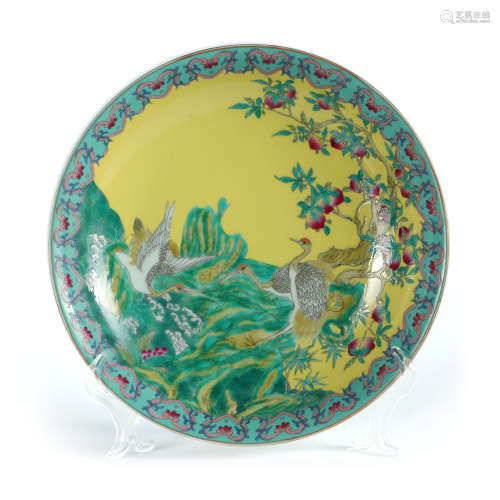 Qing Dynasty - Colored Plate with Longevity Peach