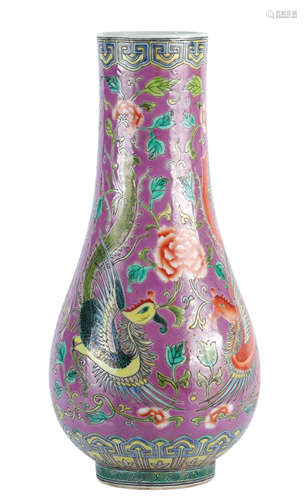 Qing Dynasty - Colored Phoenix Vase