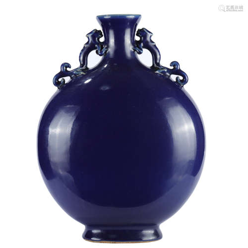 Qing Dynasty - Blue Glaze Vase with Dragon Handles