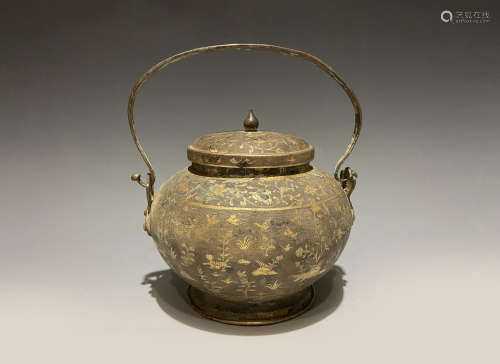 Tang Dynasty - Silver Gilt Pot with Handle