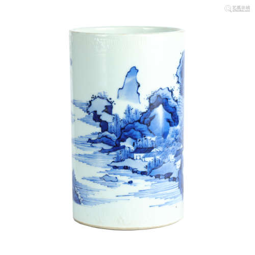 Qing Dynasty - Blue and White Porcelain Brush Holder