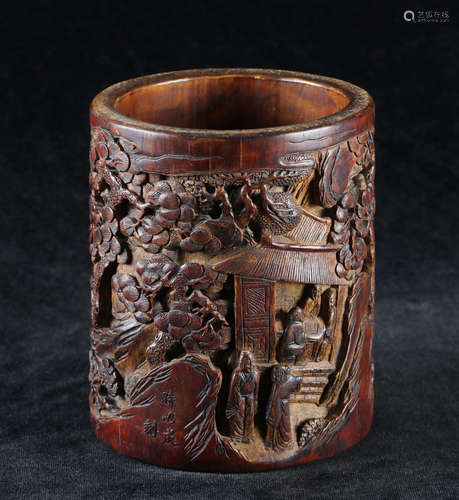 Qing Dynasty - Carved Bamboo Brush Holder