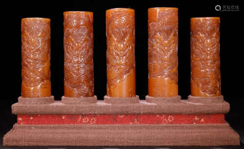 SET OF TIANHUANG STONE CARVED DRAGON PATTERN SEALS