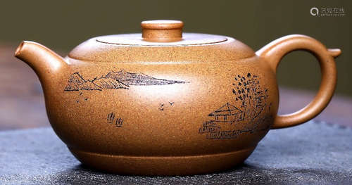 A POETRY PATTERN ZISHA POT MADE BY MINXIANGJUN