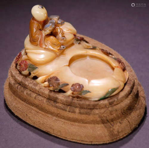 A FURONG STONE CARVED CHILD PATTERN BRUSH WASHER