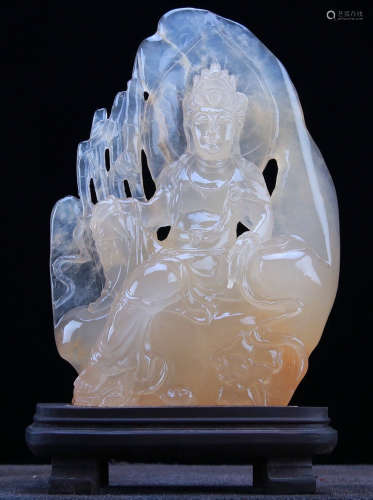 A DONG STONE CARVED GUANYIN SHAPE STATUE