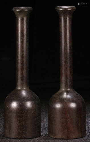 PAIR OF XIAOYE ZITAN WOOD CARVED VASES