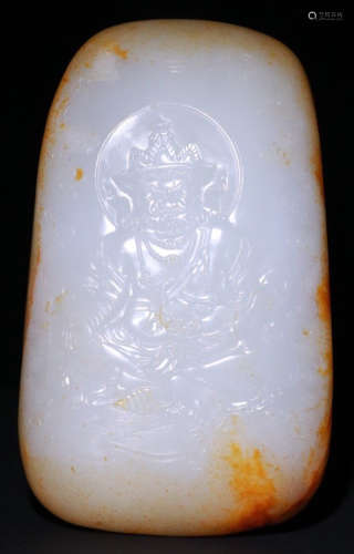 A HETIAN JADE CARVED CAISHEN STATUE