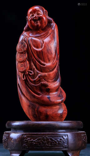 A XIAOYE ZITAN WOOD CARVED MAITREYA BUDDHA STATUE