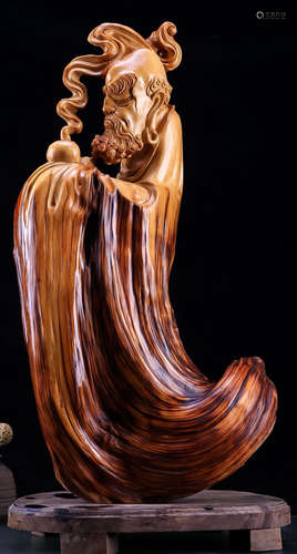 A TAIHANG YABAI WOOD CARVED BODHIDHARMA STATUE