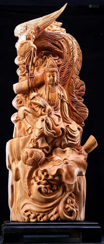 A TAIHANG YABAI WOOD CARVED GUANYIN BUDDHA STATUE