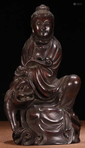 A XIAOYE ZITAN WOOD CARVED GUANYIN BUDDHA STATUE