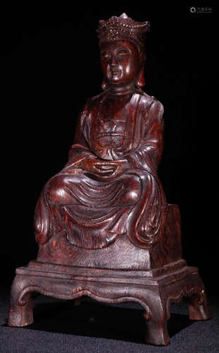 A CHENXIANG WOOD CARVED KSITIGARBHA BUDDHA STATUE