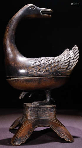 A COPPER CASTED DUCK SHAPE CENSER