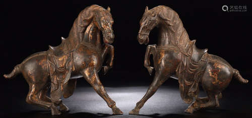 PAIR OF GILT BRONZE CASTED HORSE SHAPE ORNAMENTS