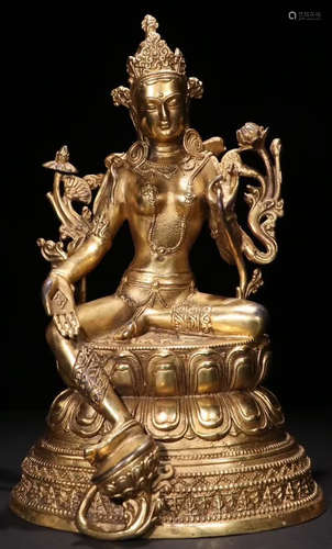 A GILT BRONZE CASTED TARA BUDDHA STATUE