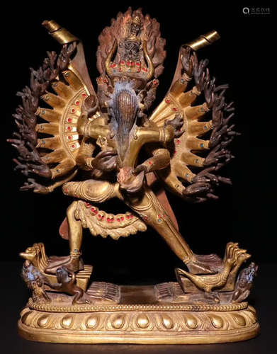 A TIBETAN COPPER CASTED YAMANTAKA BUDDHA STATUE