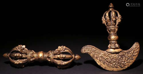 PAIR OF GILT BRONZE CASTED BUDDHISTS