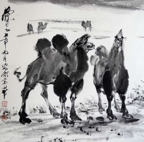 现代 黄胄 骆驼 水墨纸本 立轴