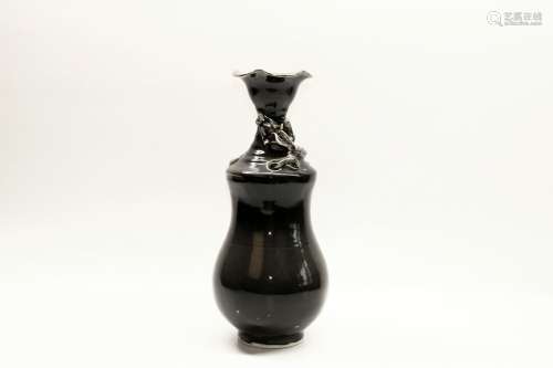 Black Glazed Porcelain Lobed Vase