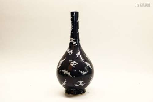 Blue Glazed Porcelain Bottle Vase