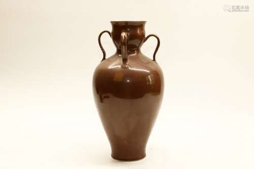 Red Glazed Porcelain Four-Handleds Vase