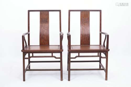 A Pair Of Caohuali Armchairs,Republic Period