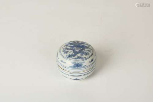 Blue And White Porcelain Round Inkpad Box