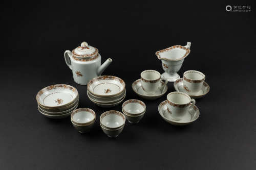 清19世紀 褐彩葡萄紋茶具組(22個)
