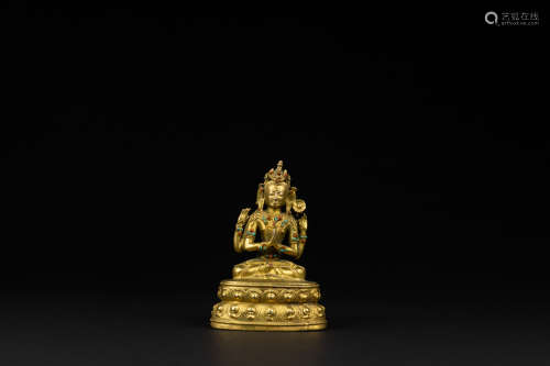 西藏 銅鎏金四臂觀音