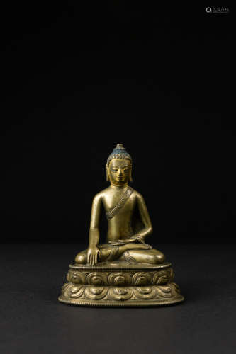 13世紀藏西 合金銅錯銀釋迦牟尼坐像