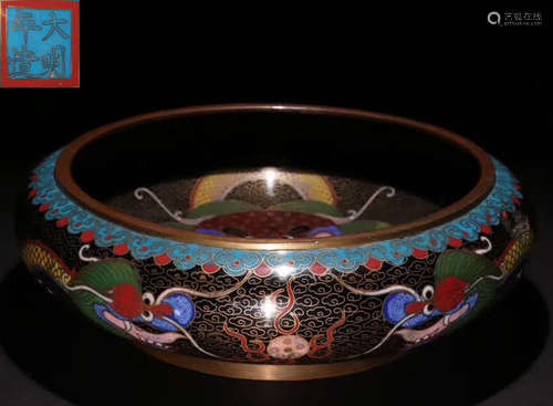 A CLOISONNE DRAGON PATTERN BRUSH WASHER