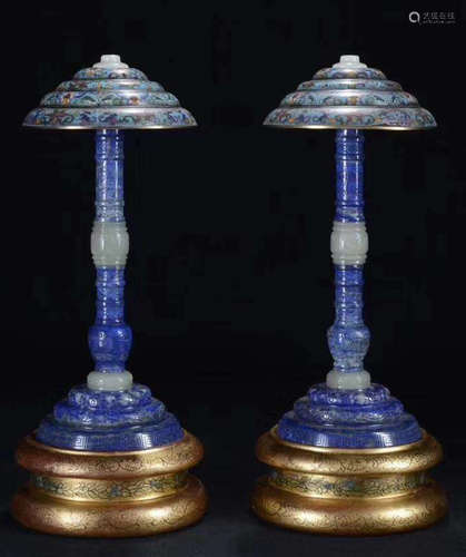 PAIR OF LAZULI&CLOISONNE HAT HOLDER