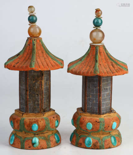 PAIR OF CRYSTAL CARVED STUPA