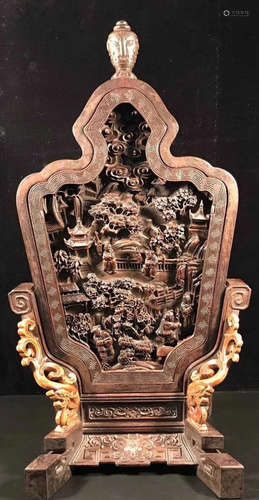 A ZITAN&HUANGYANG WOOD CARVED SCREEN