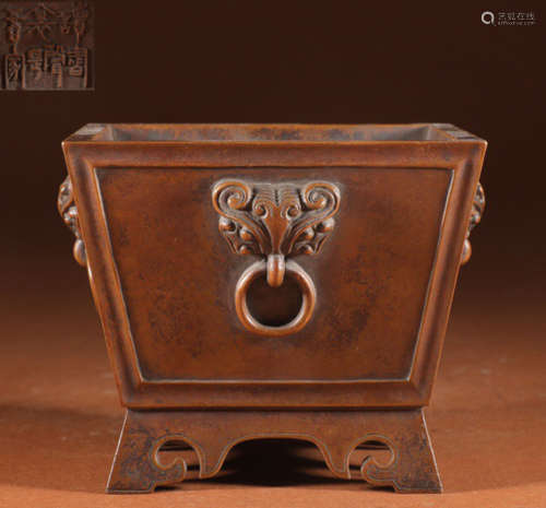 A COPPER CASTED BEAST PATTERN CENSER