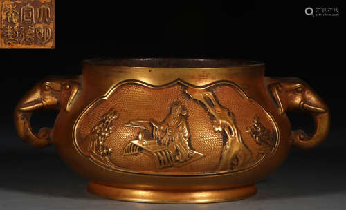 A GILT BRONZE CASTED FIGURE STORY PATTERN CENSER