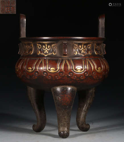 A GILT BRONZE CASTED BEAST PATTERN CENSER