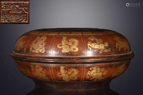 A GILT BRONZE CASTED BEAST PATTERN BOX