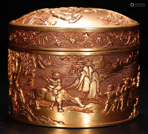 A GILT BRONZE CASTED FIGRUE STORY PATTERN BOX