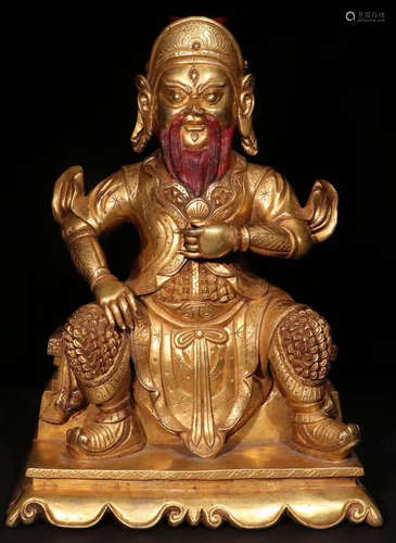 A GILT BRONZE GUANGONG STATUE