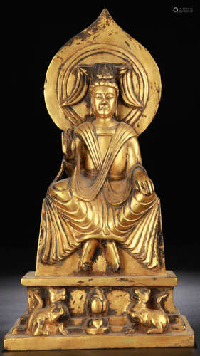 A GILT BRONZE CASTED GUANYIN BUDDHA STATUE