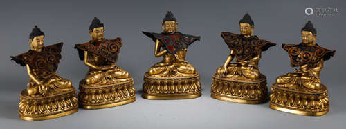 SET OF GILT BRONZE CASTED BUDDHA STATUES