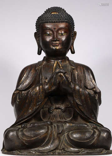 A GILT BRONZE CAST SAKYAMUNI BUDDHA STATUE